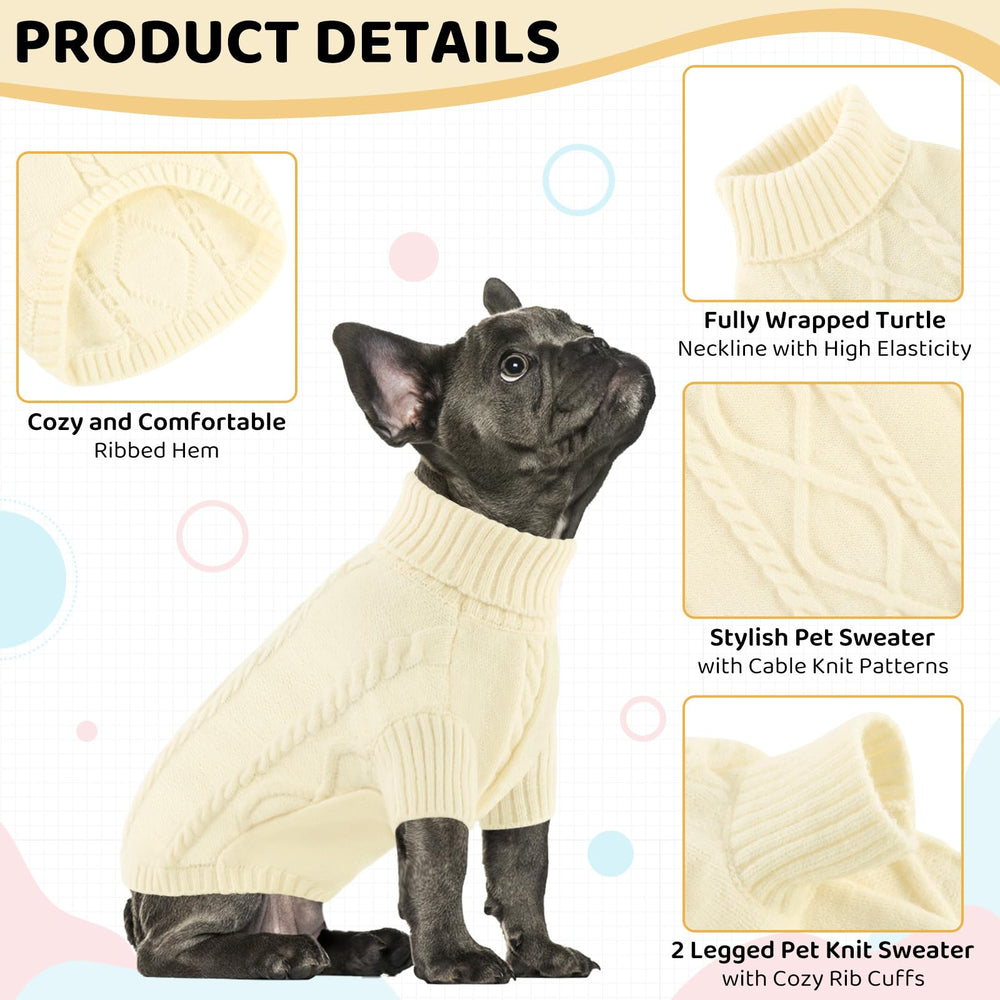 Queenmore small dog pullover sweater white turtleneck closeup highlights neck warmth and cozy protection