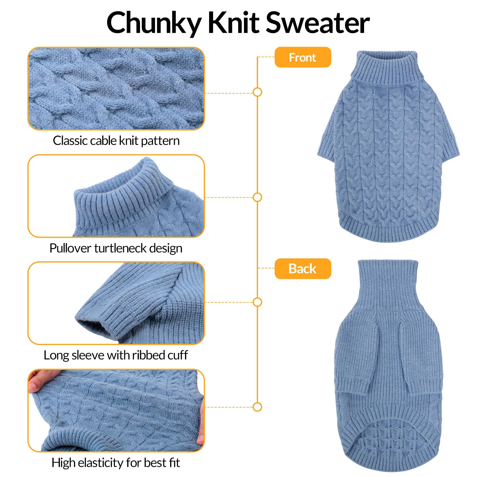 Queenmore small dog sweater blue on dog highlights easy pullover design