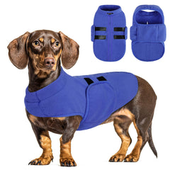 Queenmore soft fleece dog jacket blue front view for cozy warmth on walks