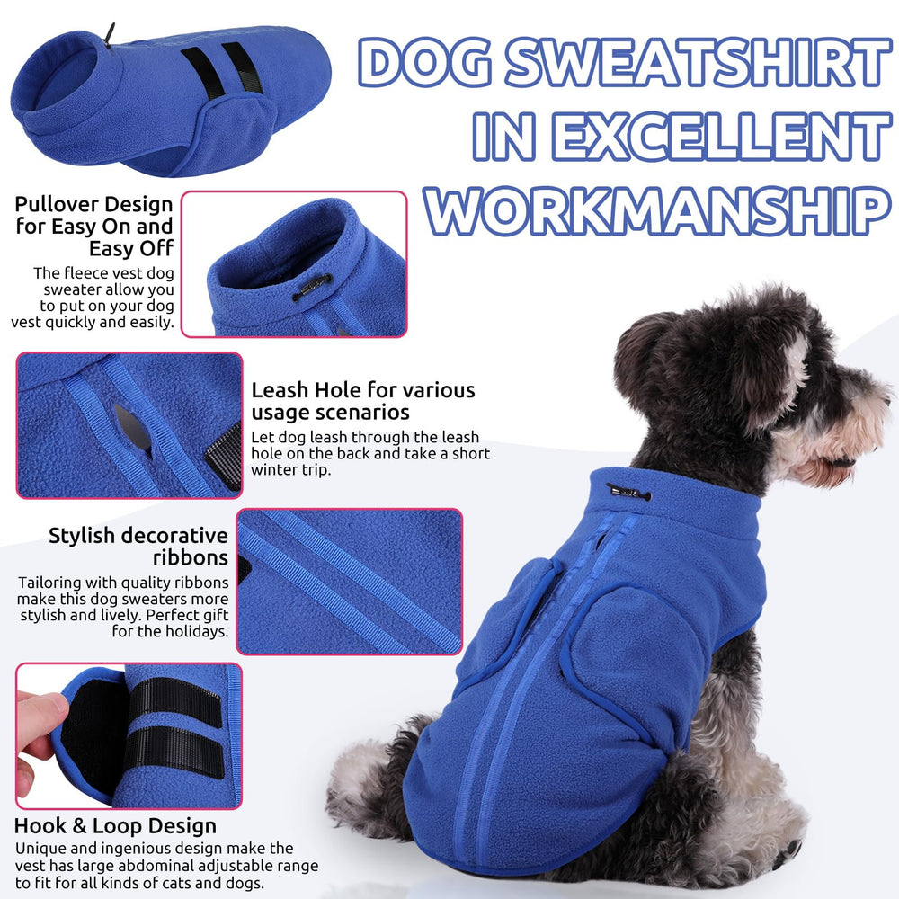 Queenmore soft fleece dog jacket blue closeup shows plush fleece warmth
