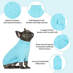 Queenmore turtleneck dog sweater full-wrap secures neck, chest and belly warmth