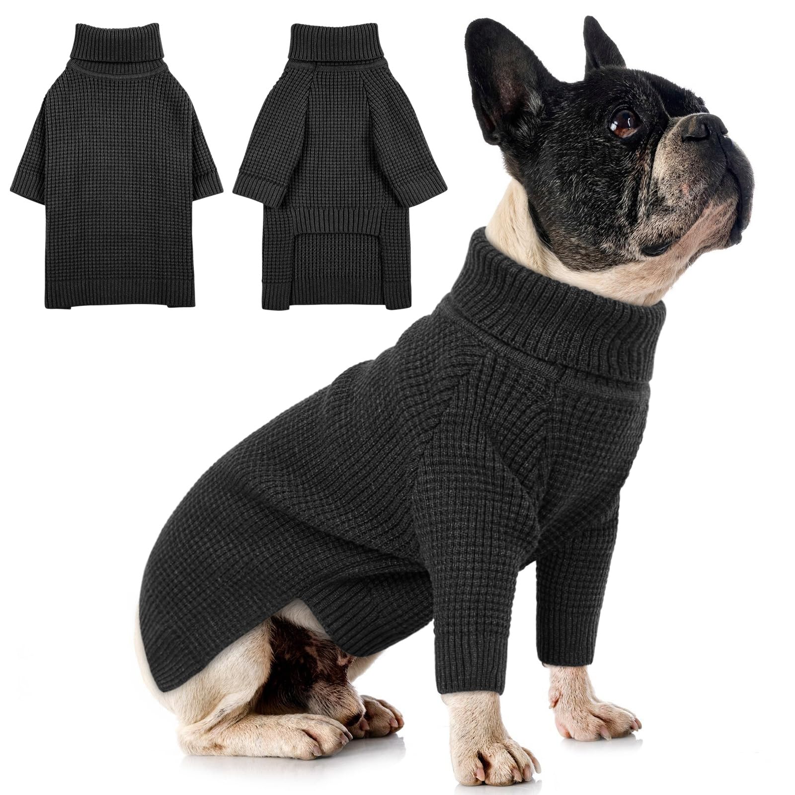 Queenmore turtleneck sweater in charcoal with check pattern for cozy warmth on walks.