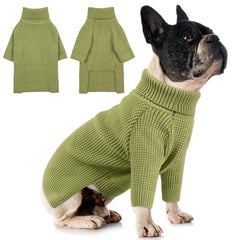 Queenmore waffle-knit small dog sweater green front view for cozy fall walks