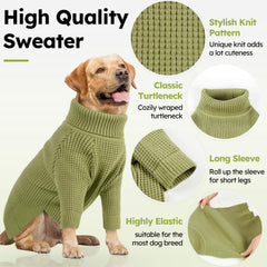 Queenmore waffle-knit small dog sweater green side view showing flexible fit
