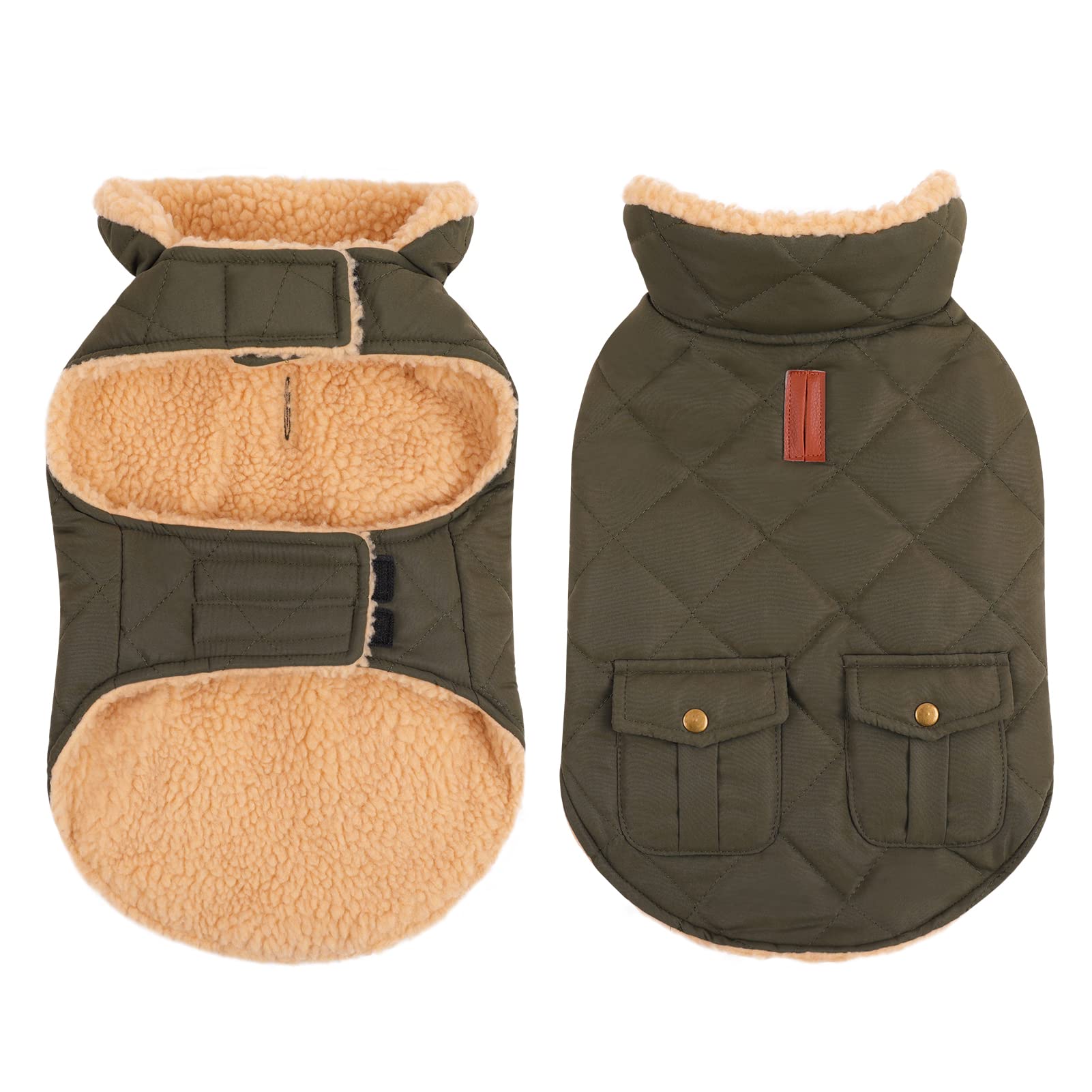 Queenmore warm coat dog front view shows plush lining for cozy cold-weather walks.