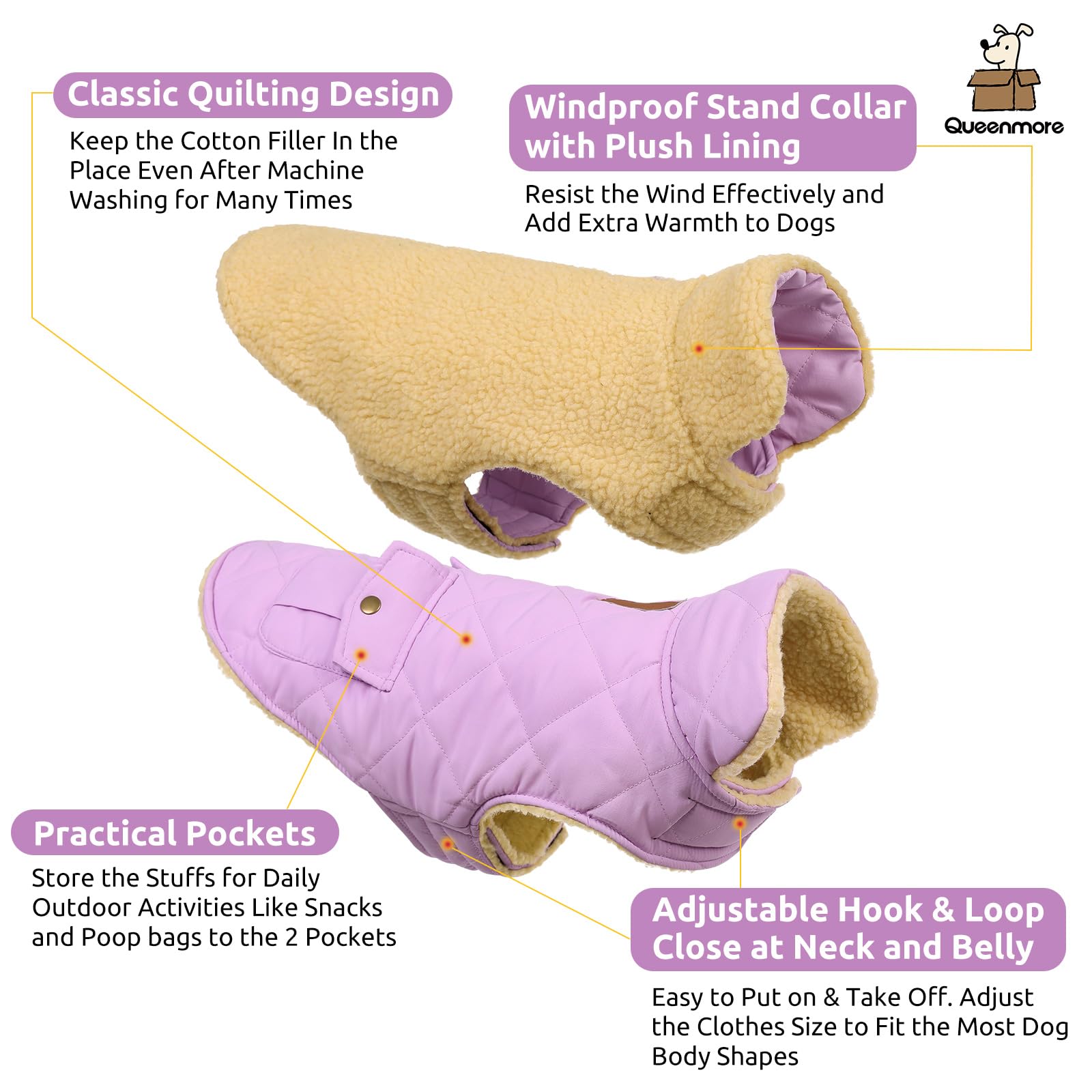 Queenmore warm dog coat back pocket detail highlighting storage for snacks and leashes