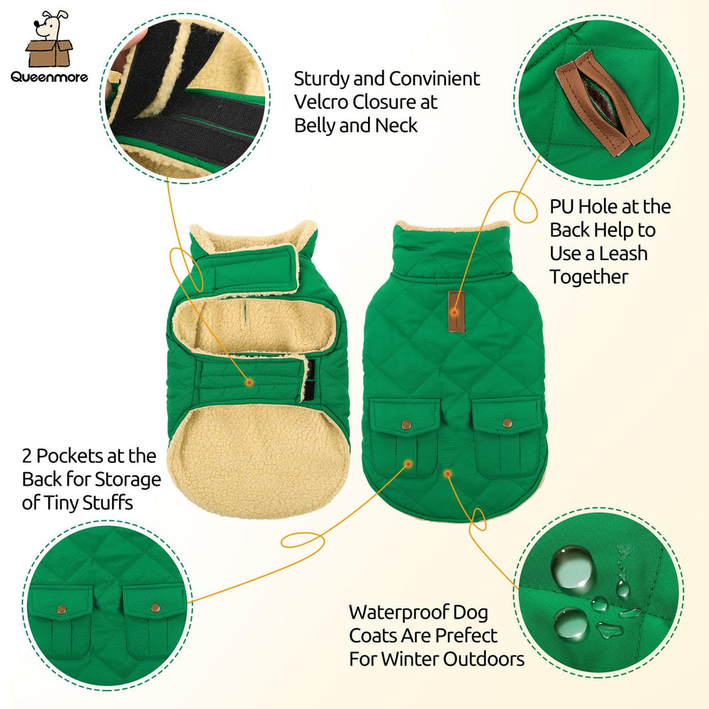 Queenmore Warm Dog Coat leash hole detail enables walking with harness-ready control during strolls