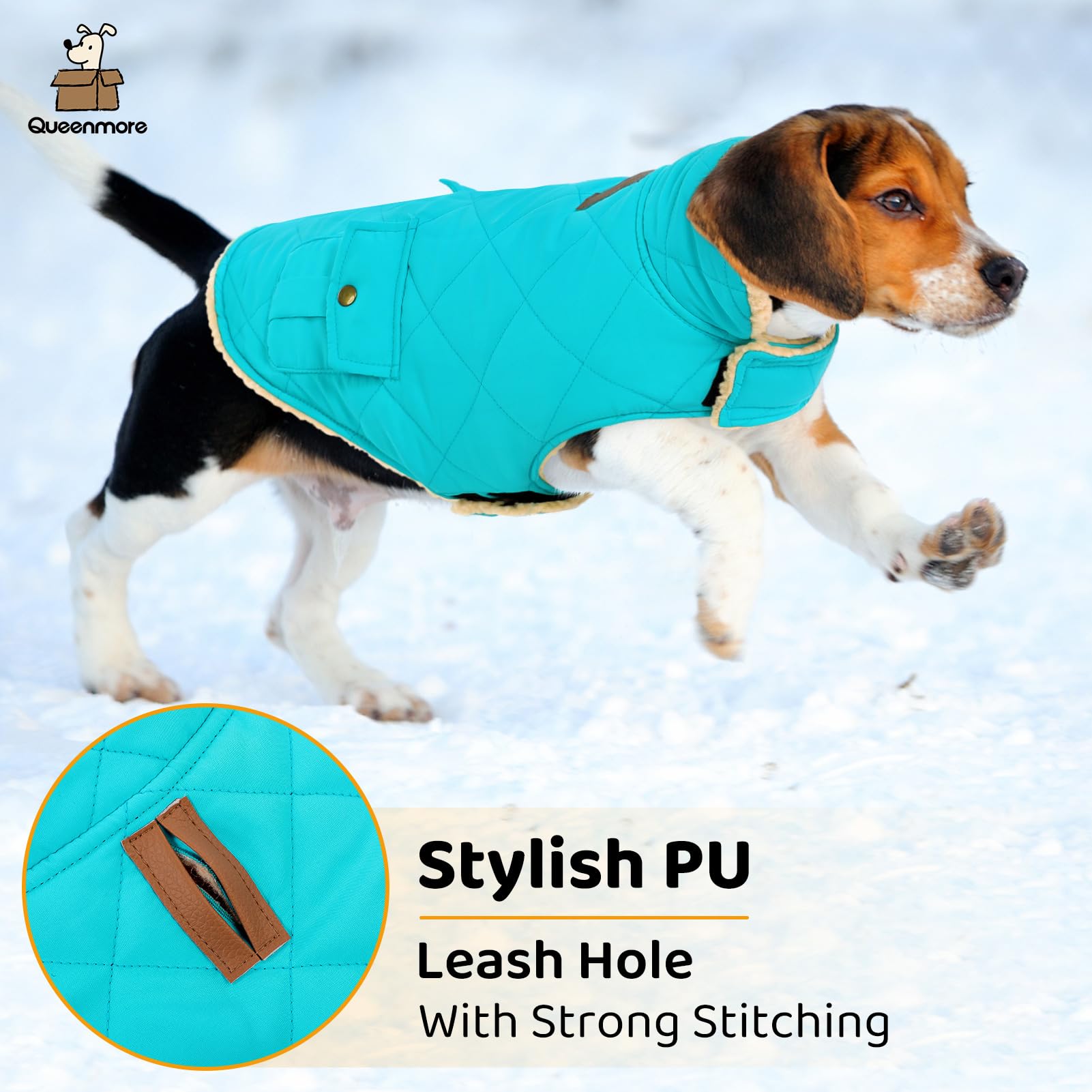Queenmore warm dog coat sherpa lining close-up for cozy warmth and comfort.