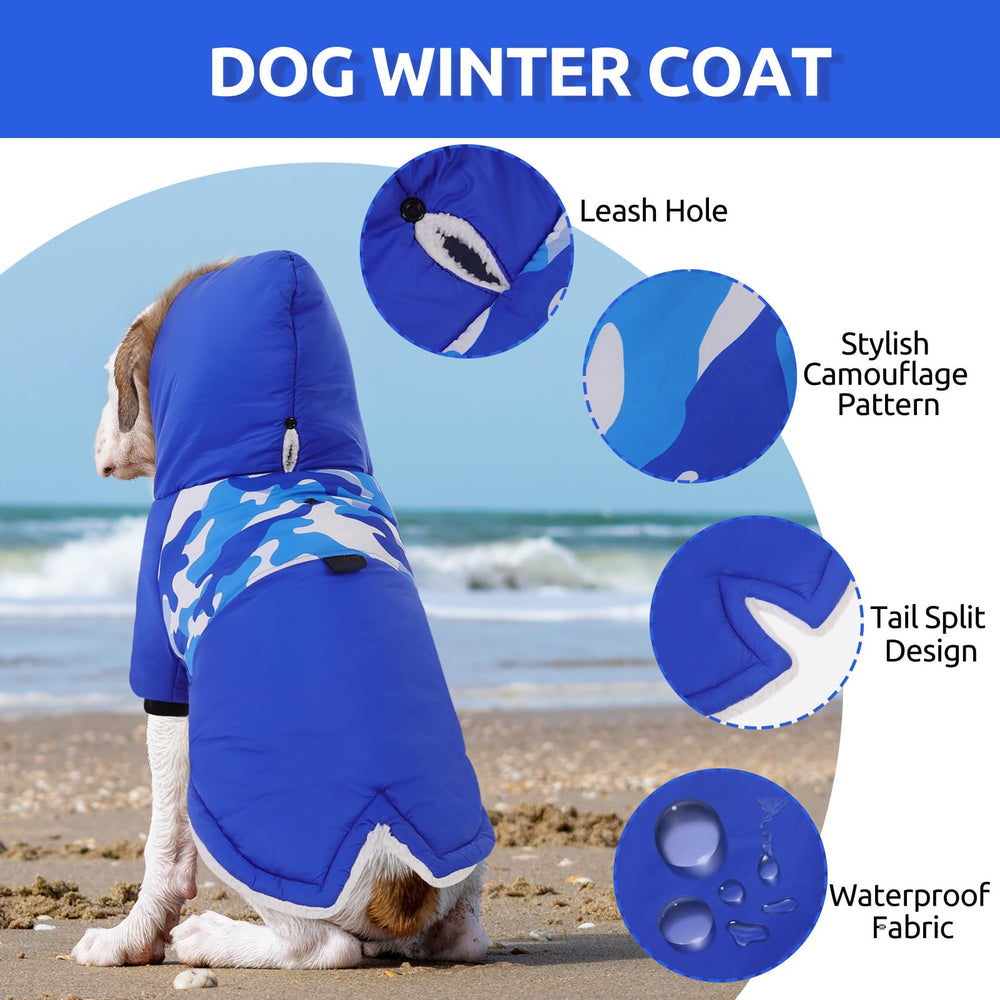 Queenmore warm dog winter coat back camouflage pattern for stylish cold-weather protection