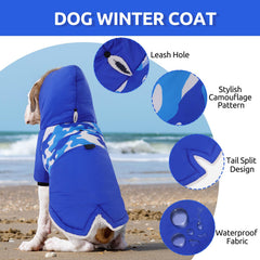 Queenmore warm dog winter coat back camouflage pattern for stylish cold-weather protection
