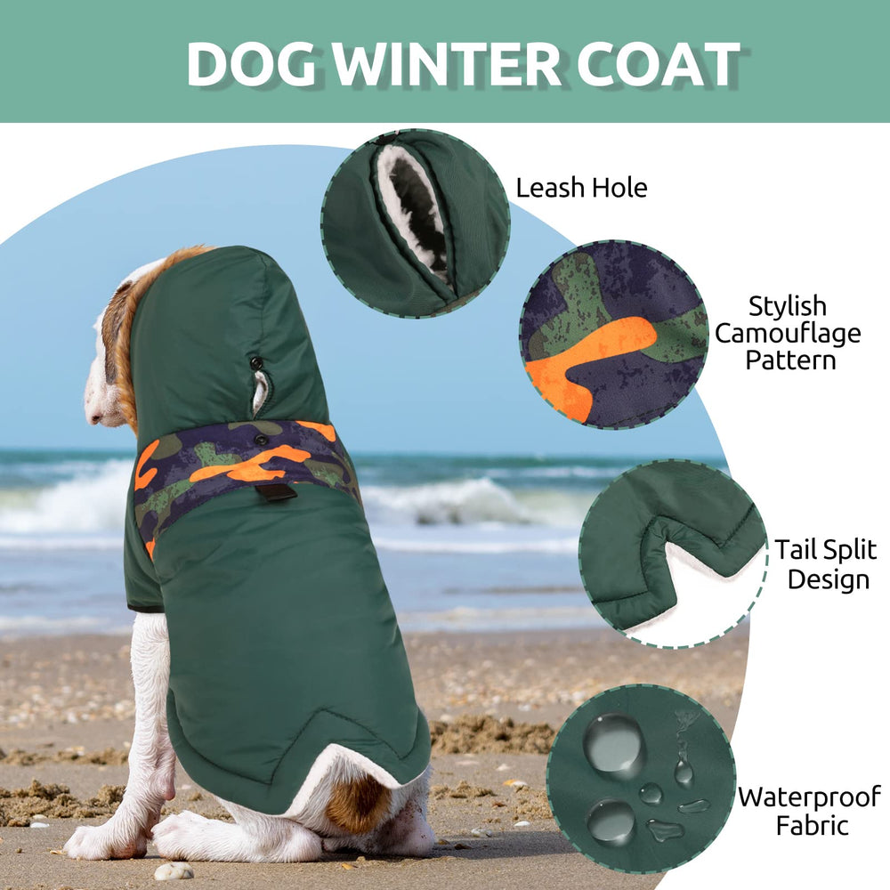 Queenmore warm dog winter coat back camouflage pattern showcases outdoor style