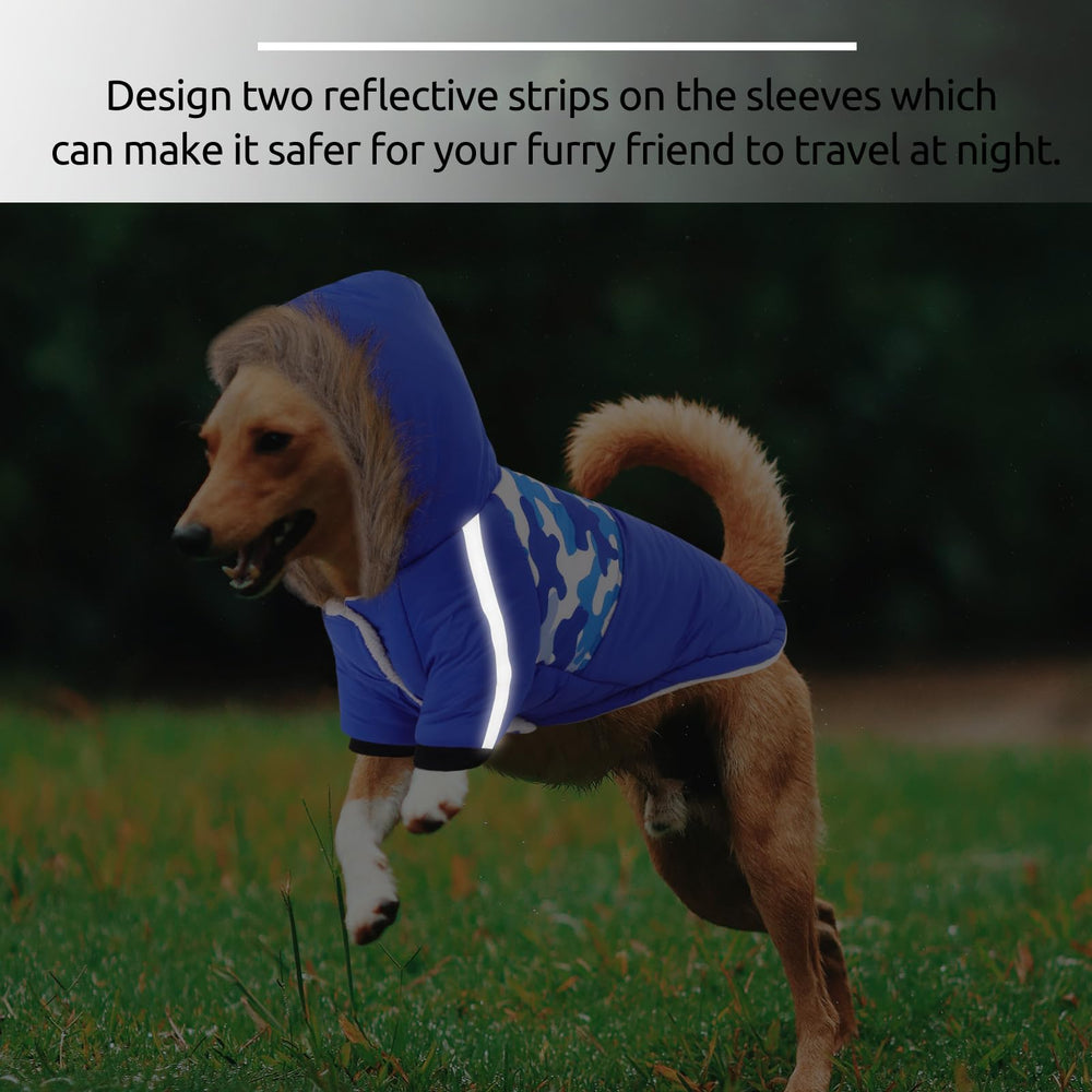 Queenmore warm dog winter coat side view with snap buttons for easy wear
