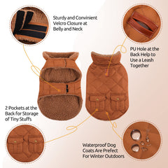 Queenmore warm puffer dog coat plush lining close-up for warmth