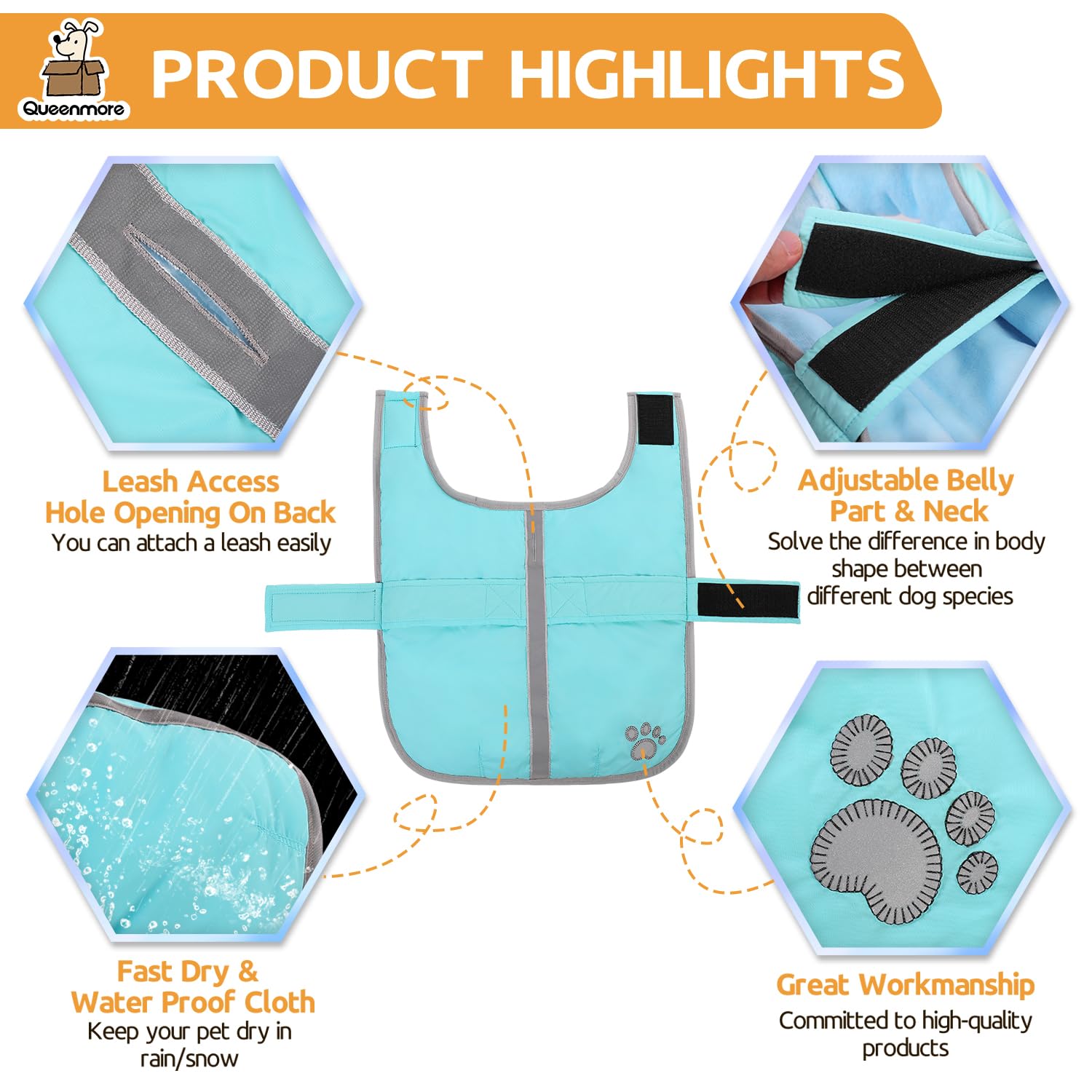 Queenmore waterproof fleece-lined coat keeps a dog dry during light rain and snow.
