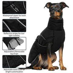 Queenmore winter dog coat reflective-strips boost visibility in low light.