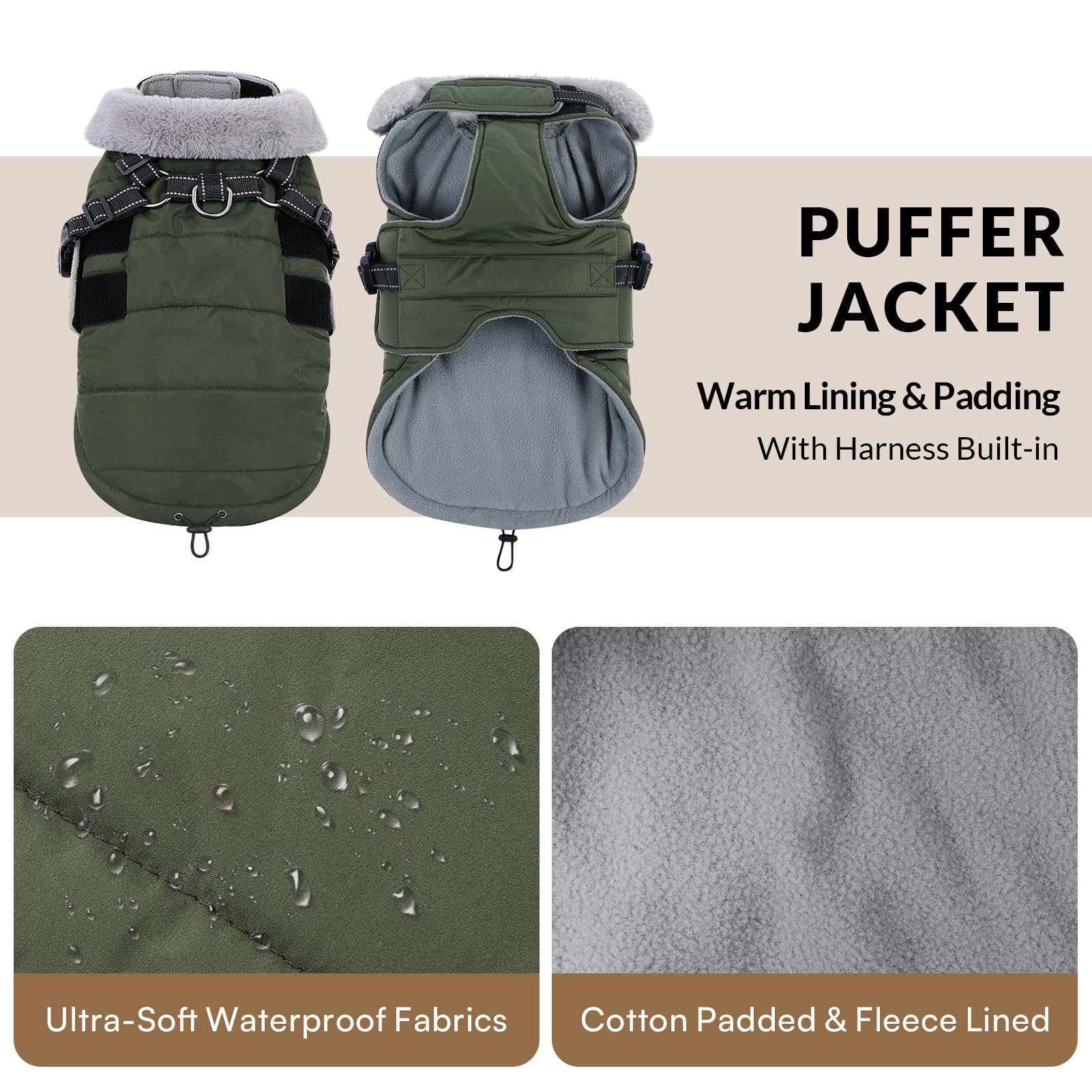 Queenmore waterproof outer layer keeps dogs dry on hikes in rain or snow.