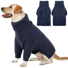 Queenmore XL dog sweater navy blue front view showing cozy knit warmth for large dogs