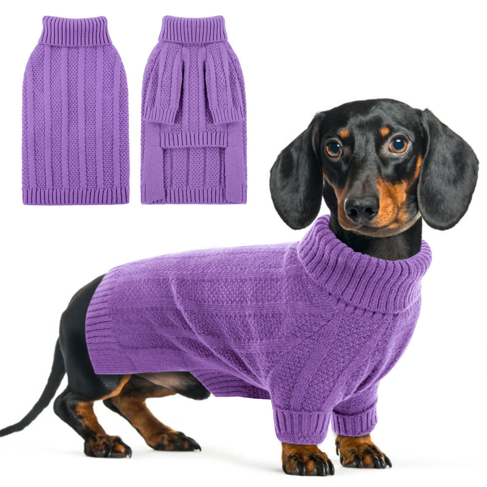 Queenmore XSmall dog sweater purple close-up showing winter warmth for small dogs
