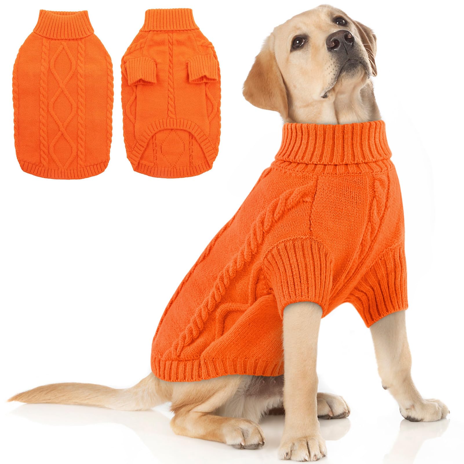 Queenmore XXL dog sweater front view with turtleneck, cozy warmth for large dogs.