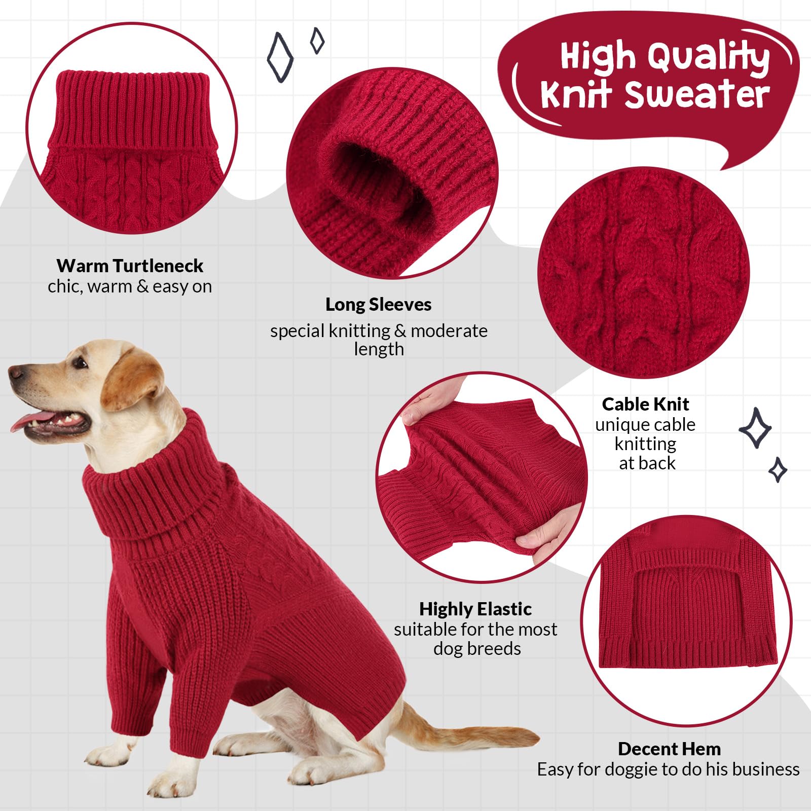 Queenmore XXL dog sweater red on-dog shot demonstrating comfortable mobility