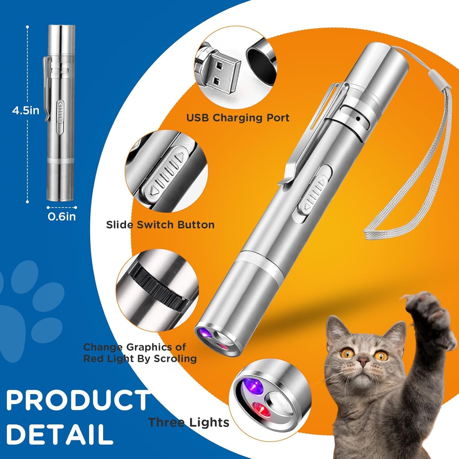 QUEOPFU Cat Laser Toy with detachable feather wand for interactive sessions
