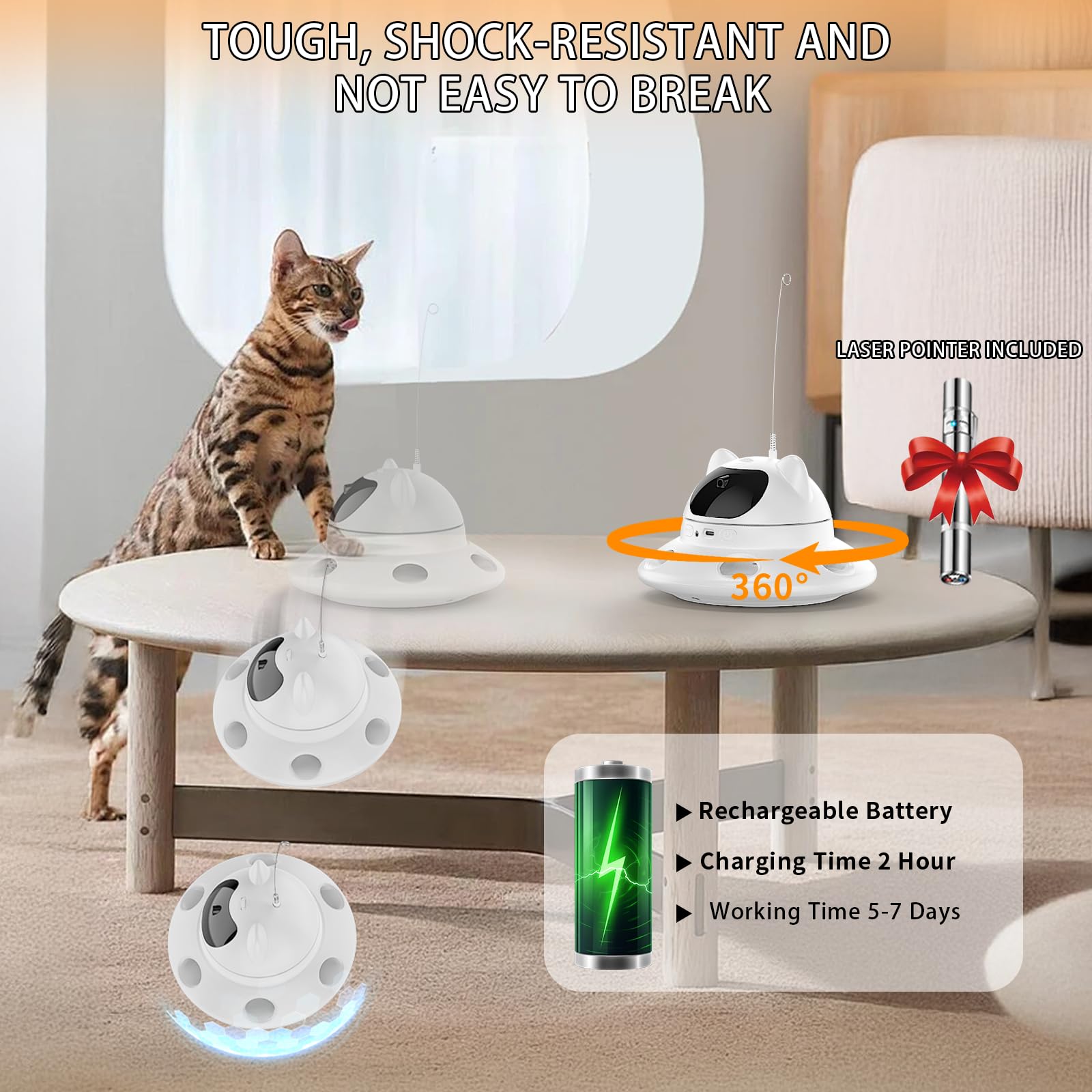 QUEOPFU Cat Laser Toy handheld laser pointer included for extended play