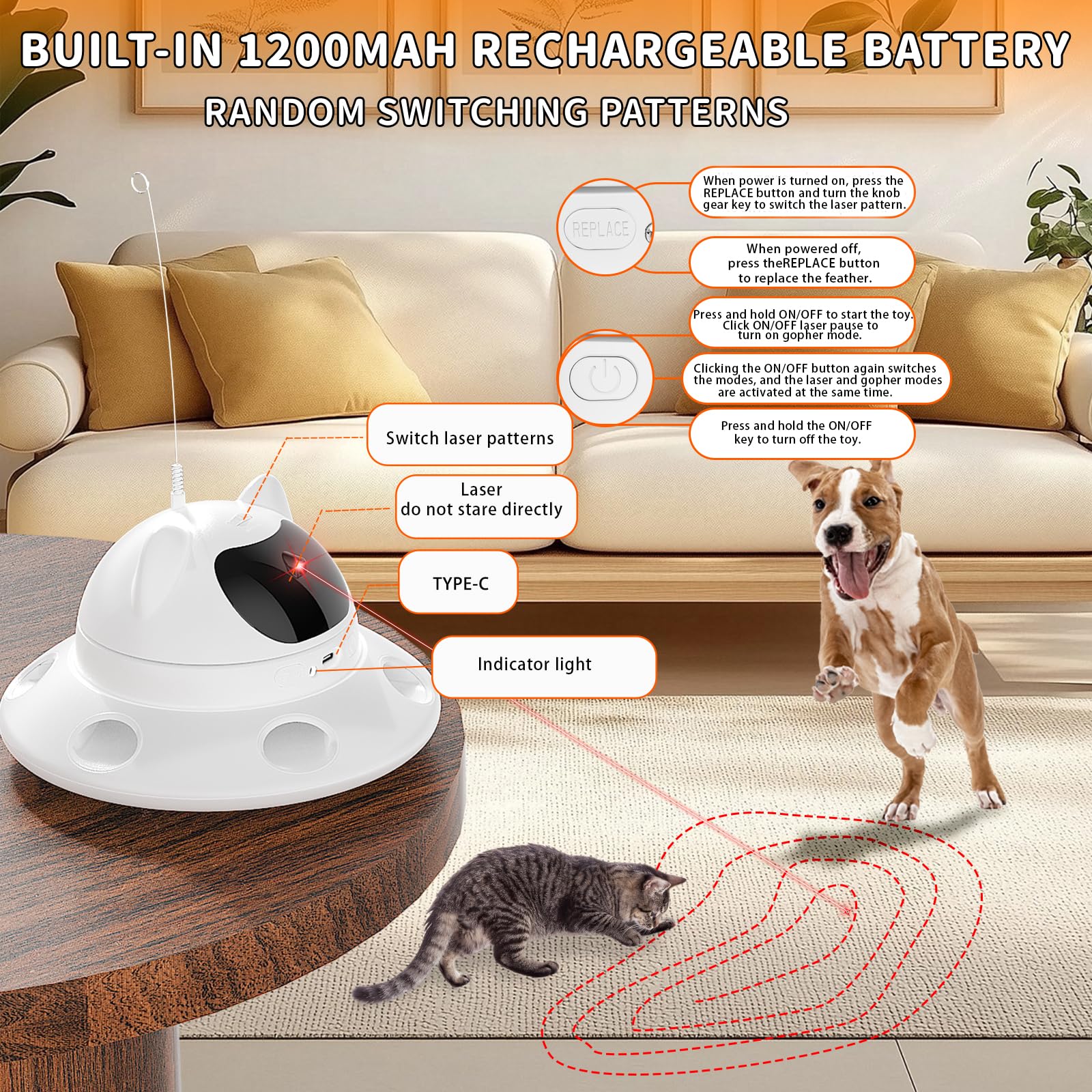 QUEOPFU Cat Laser Toy motion-activated mode automatically starts play