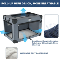 QUIBBLICK 36in soft dog crate with ventilated mesh windows for breathability.