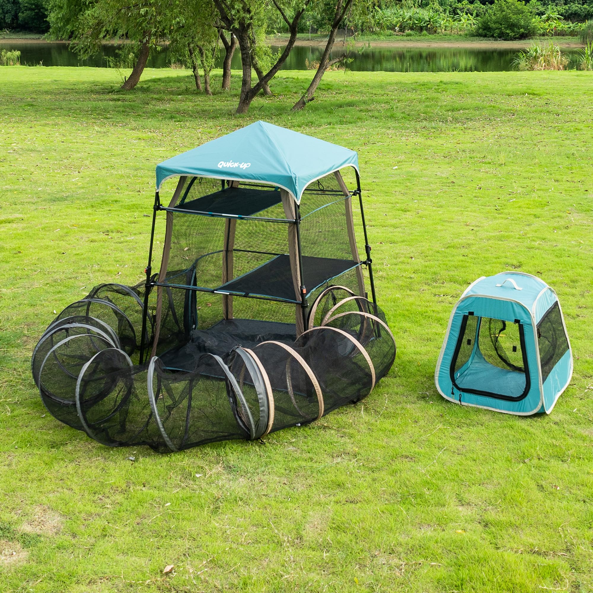 Quick-Up Extra Large Catio Weatherproof Floor keeps paws clean indoors or out.