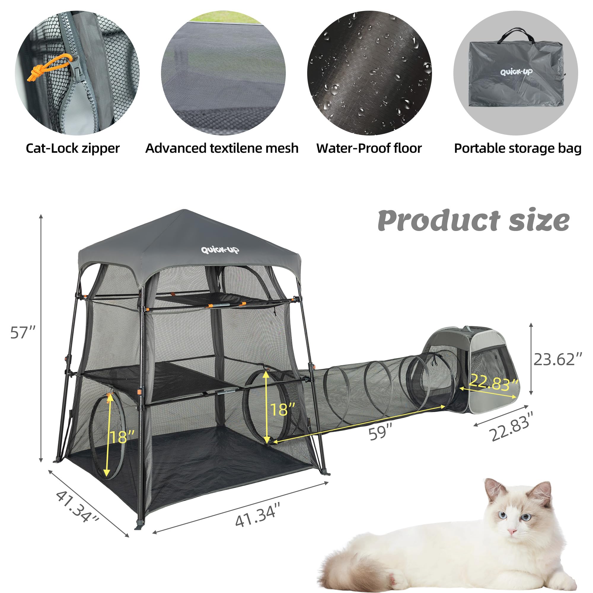 QUICK-UP outdoor mesh view displays breathable 360-degree visibility for pets.