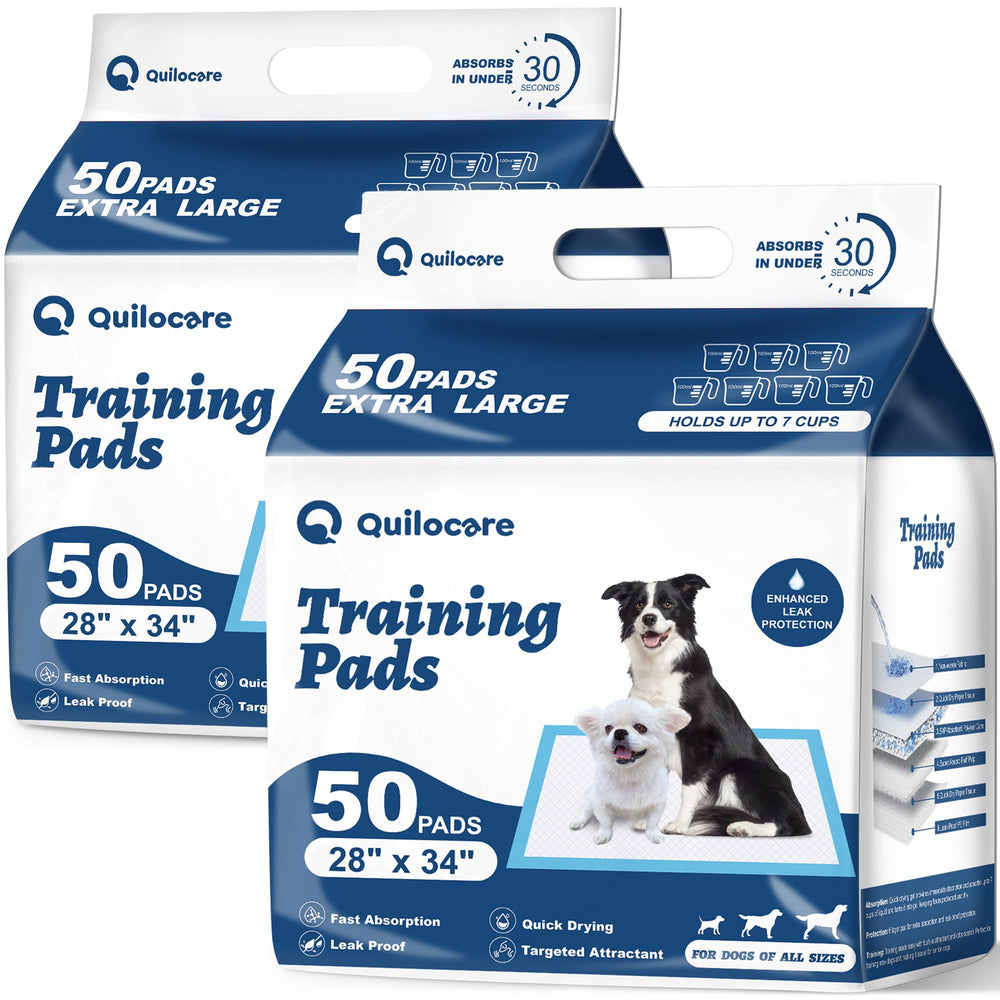 Quilocare multi-use puppy pad shown for travel and care.