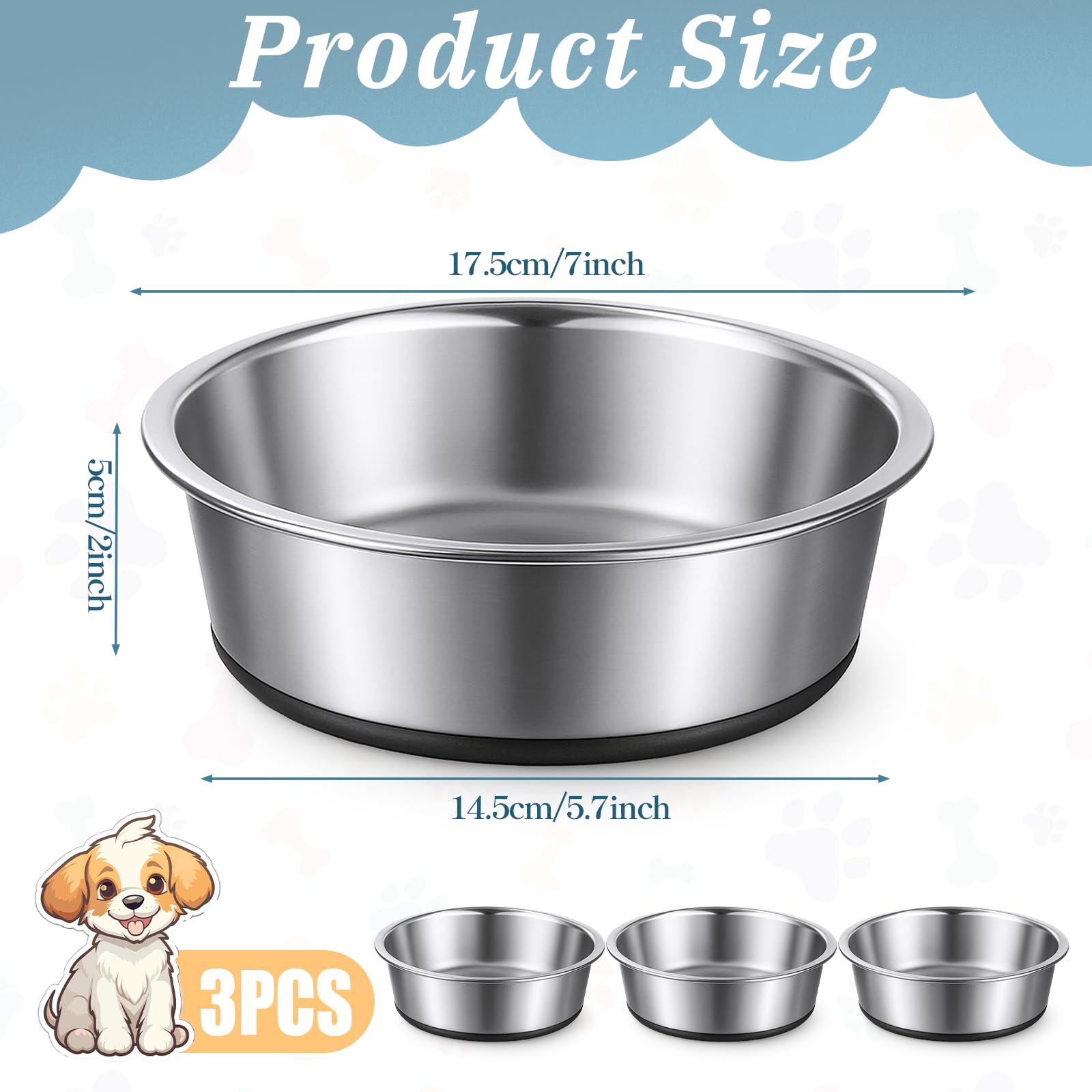 Qulkws stainless steel dog bowls with rubber base reduce sliding on floors