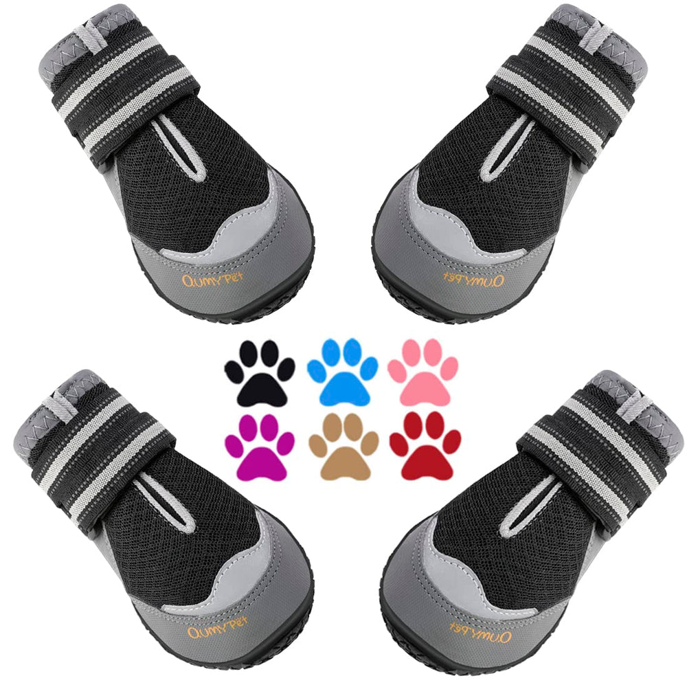 QUMY 4-pack dog boots feature breathable mesh for summer comfort.