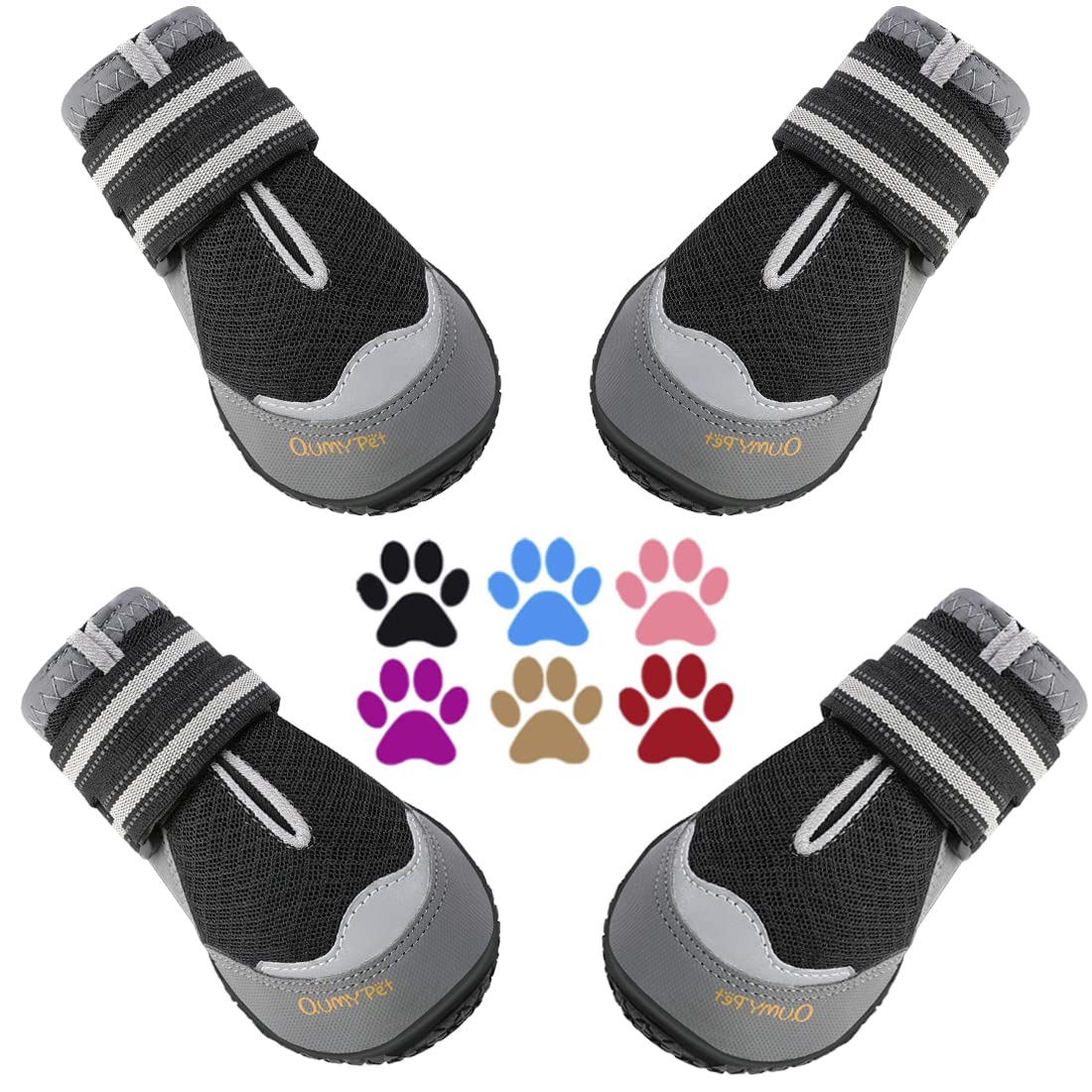 QUMY 4-pack dog boots feature breathable mesh for summer comfort.