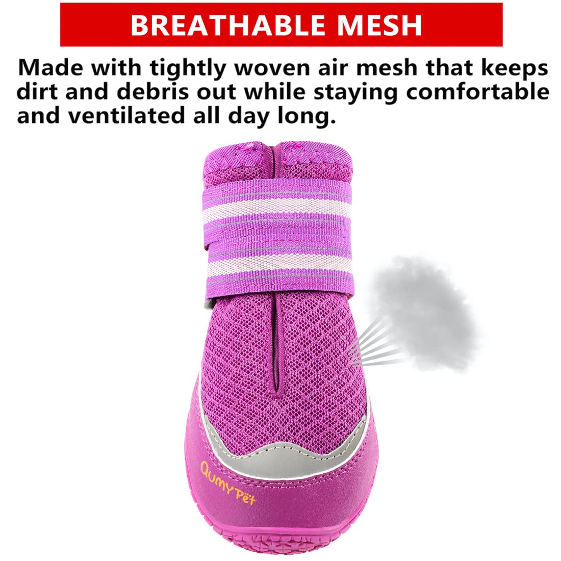 QUMY dog boots adjustable-velcro provide a snug, reflective fit for safe night outings.