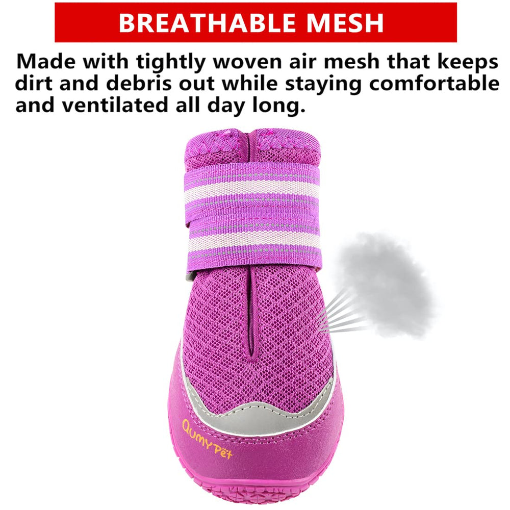 QUMY dog boots adjustable-velcro provide a snug, reflective fit for safe night outings.