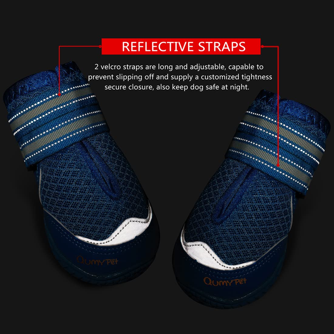 QUMY dog boots blue mesh closeup shows breathability and paw protection