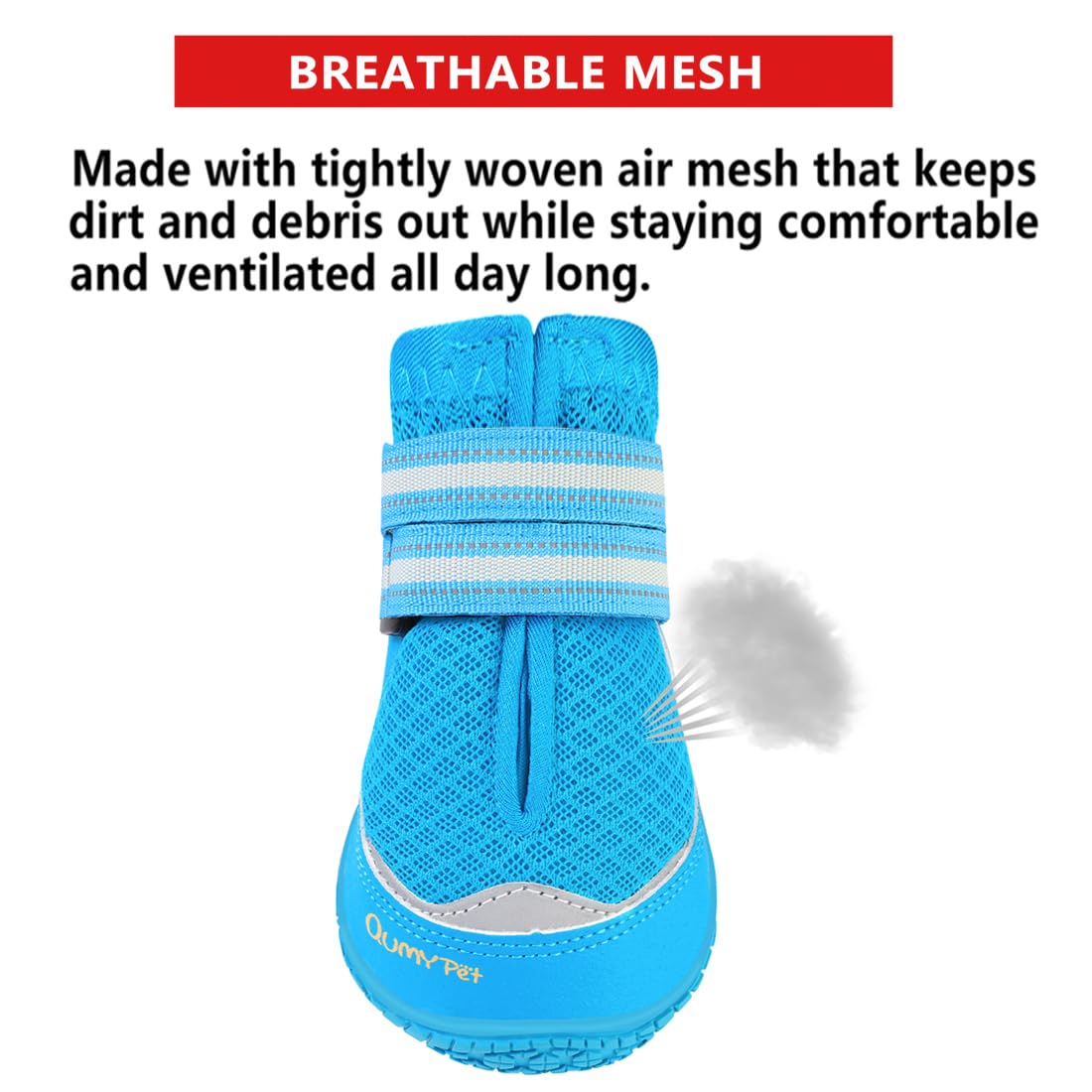 QUMY dog boots blue sole detail highlights anti-slip traction for safer walks