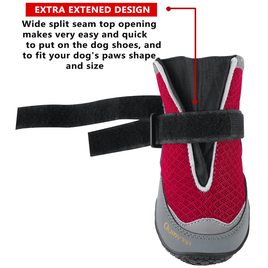 QUMY dog boots non-slip sole provides traction.
