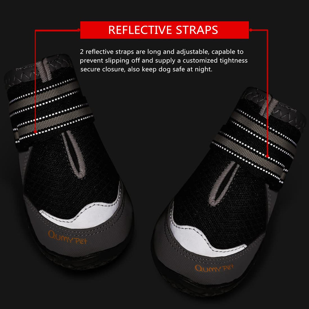 QUMY dog boots protect paws from hot pavement during walks and hikes.