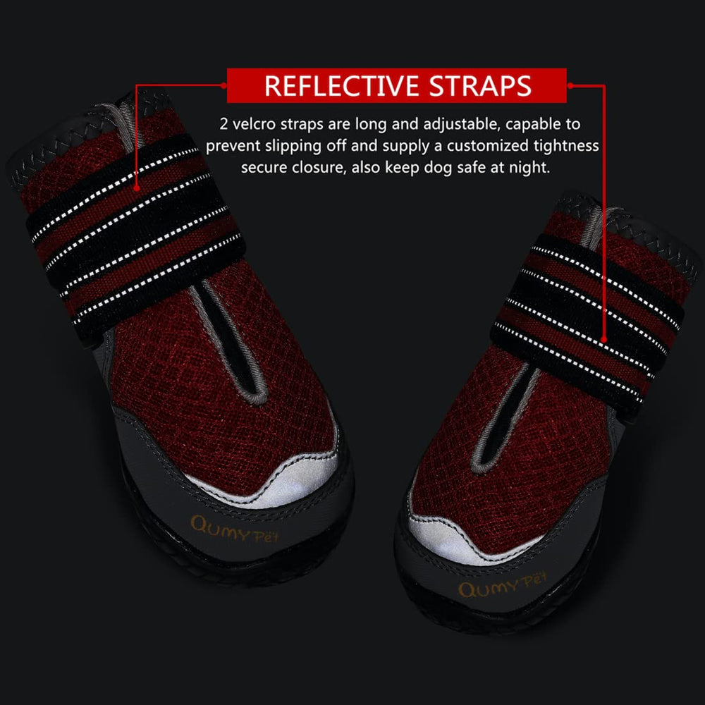 QUMY dog boots reflective straps enhance night safety.
