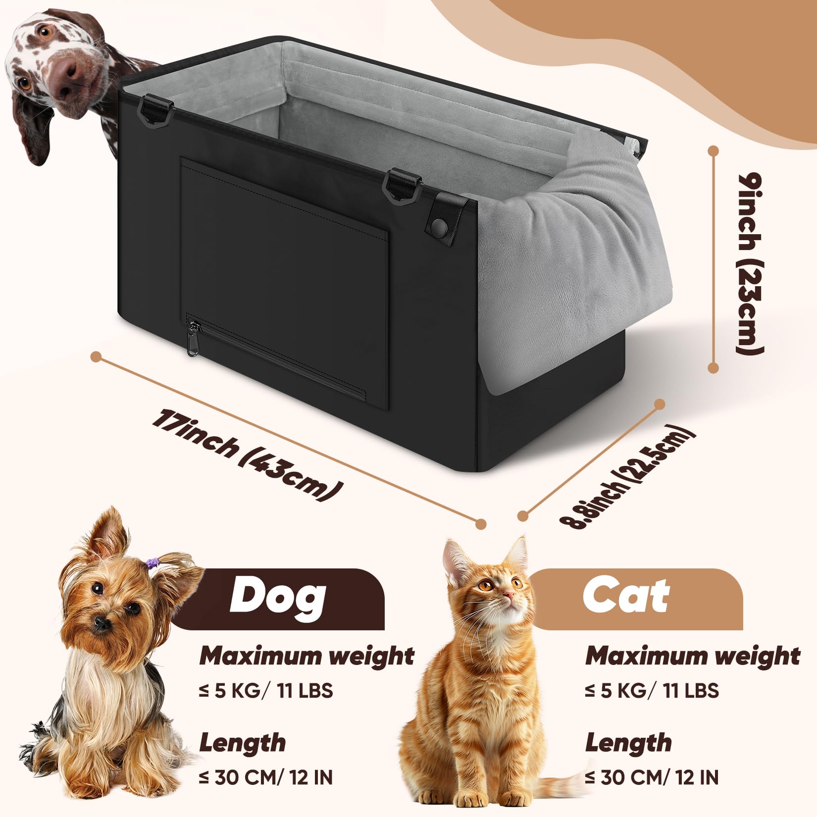 QUMY dog car seat side pockets for convenient pet supplies.