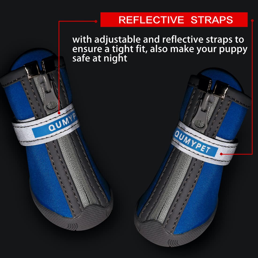 QUMY blue dog shoes size 3 on puppy during outdoor walk