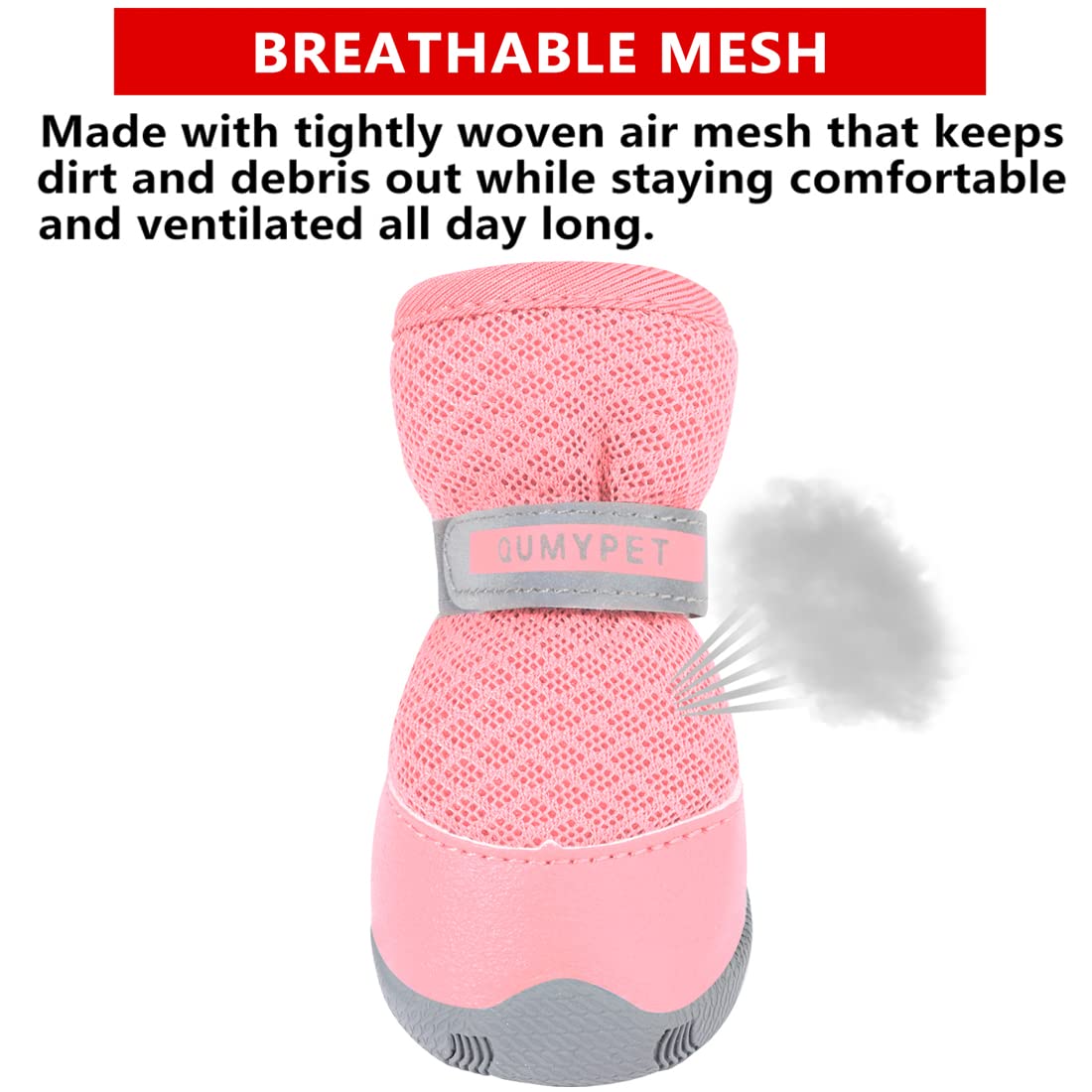 QUMY dog shoes breathable mesh closeup highlighting ventilation