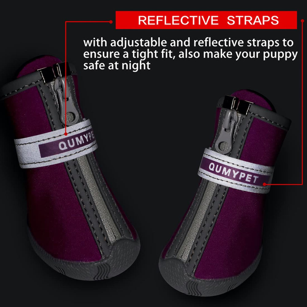 QUMY dog shoes protect paws on hardwood floors during indoor wear