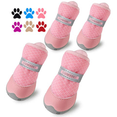 QUMY dog shoes pink side view showing secure fit during walks