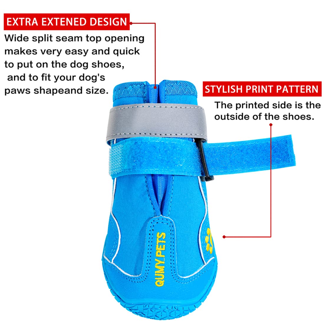 QUMY dog shoes rugged anti-slip sole provides stability on slick floors