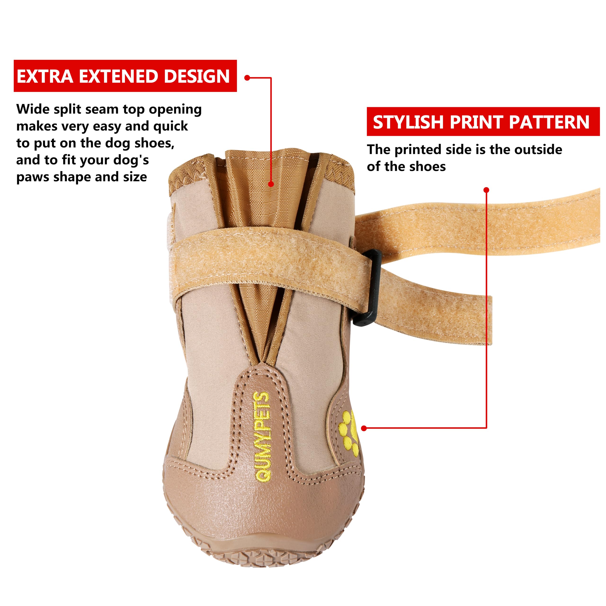QUMY dog shoes rugged sole delivers traction on uneven terrain and slippery surfaces
