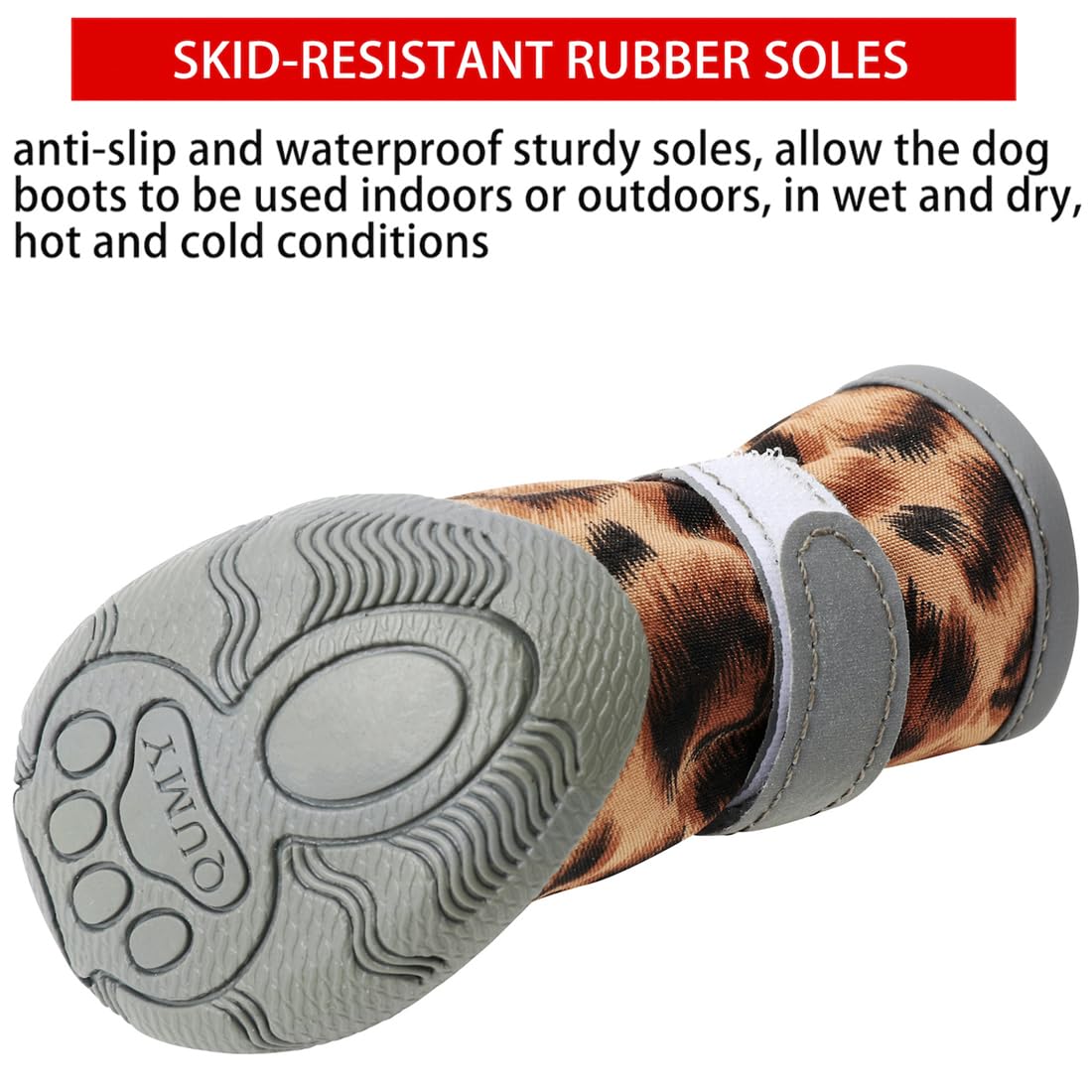 QUMY dog shoes skid-resistant sole offers better traction on slick floors and rough trails.