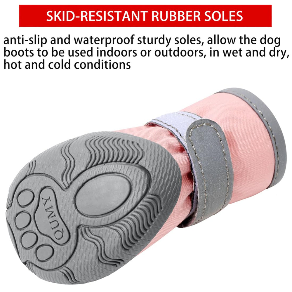 QUMY dog shoes with non-slip soles aid traction.